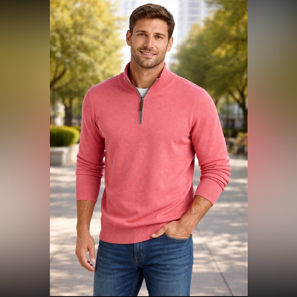 Tommy Bahama Half-Zip Sweater Coral Gray, Size XL